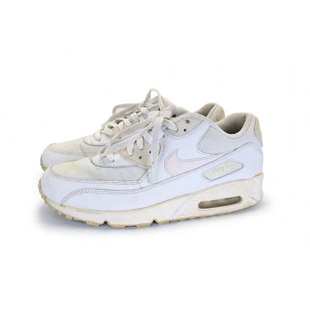 Nike Air Max 90 Triple White Leather Mens Size 9 Pre-Owned CZ5594-100